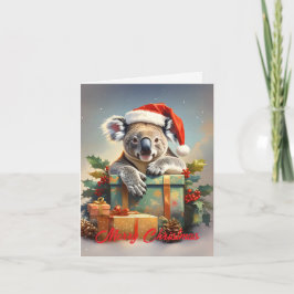 God jul Koala med presenter och järnek Helgkort