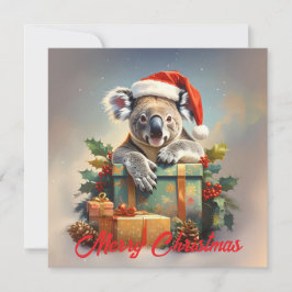 God Jul Koala med presenter och järnek Julkort