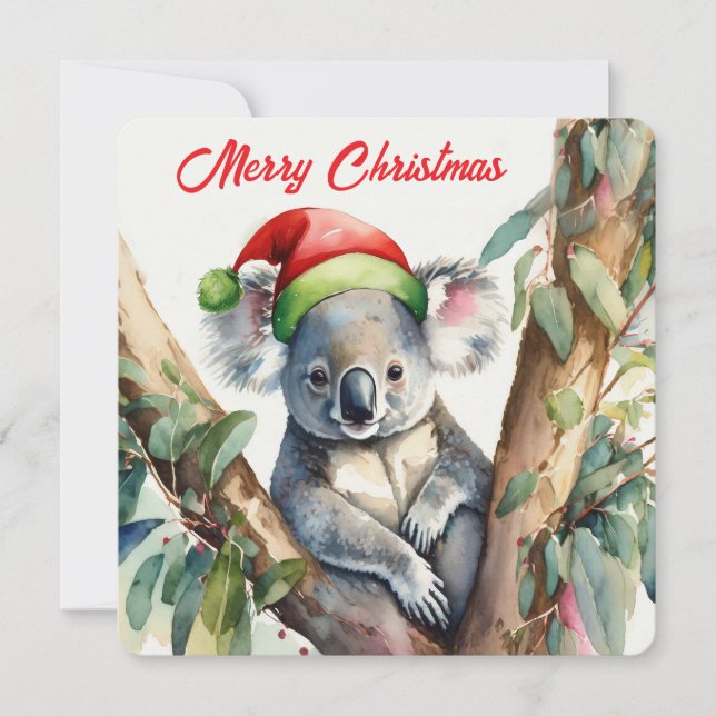 God Jul Koala som sitter i Eukalyptus Julkort (Framsida)