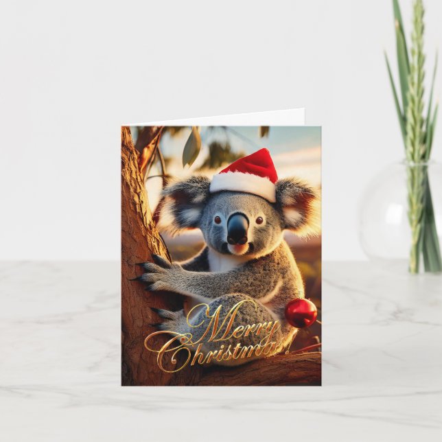 God Jul Koala som sitter i Eukalyptusträd Kort (Framsida)