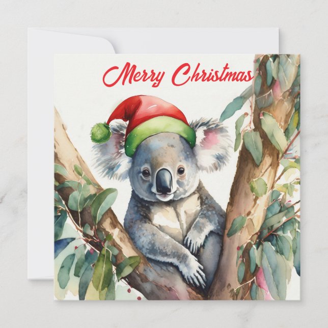 God Jul Koala som sitter i Gumtree Julkort (Framsida)