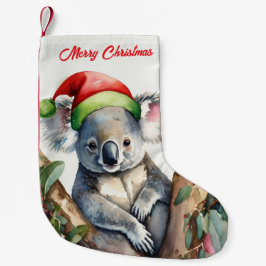 God Jul Koala som sitter i Gumtree Liten Julstrumpa