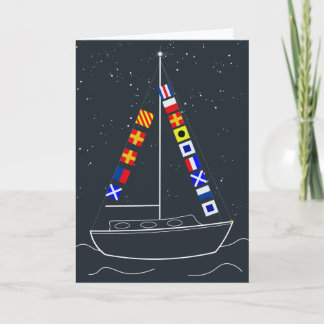 God jul - Kod Flaggor-segelbåt Kort