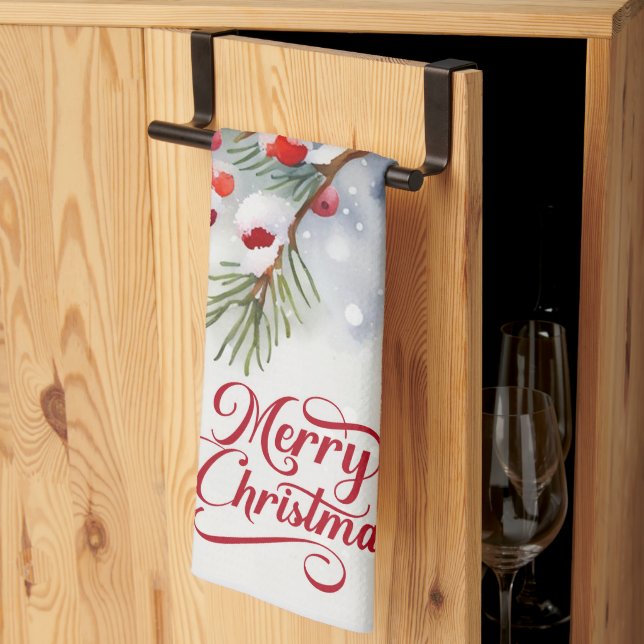 God Jul Köksduk med Röda Bär Kökshandduk (Thirds Fold)