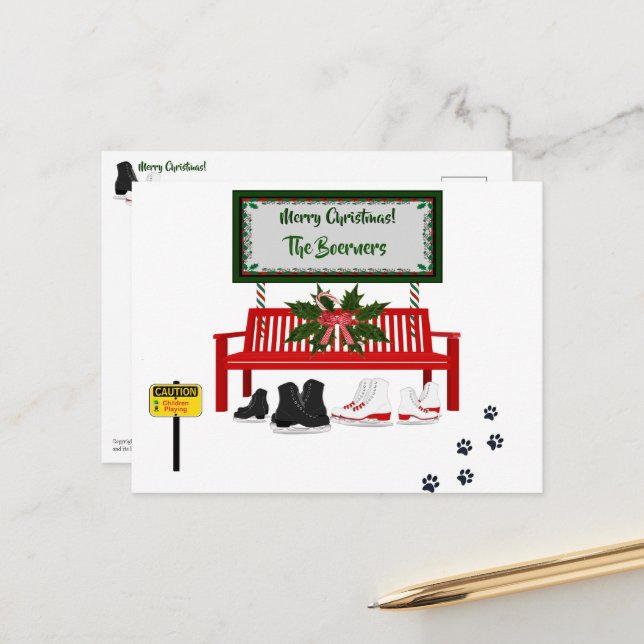 God jul Konståkningshälsning vykort (Fram/Back In Situ)