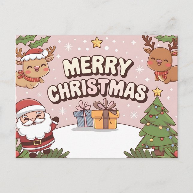 God jul-kort för Charming Tecknad Helg Vykort (Framsida)
