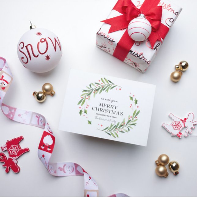 God jul-kort för grönt och röd vattenfärg inbjudningar (Skapare uppladdad)