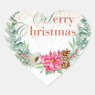 God jul-kort hjärtformat klistermärke