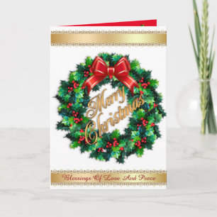 God jul kort Holly-krans
