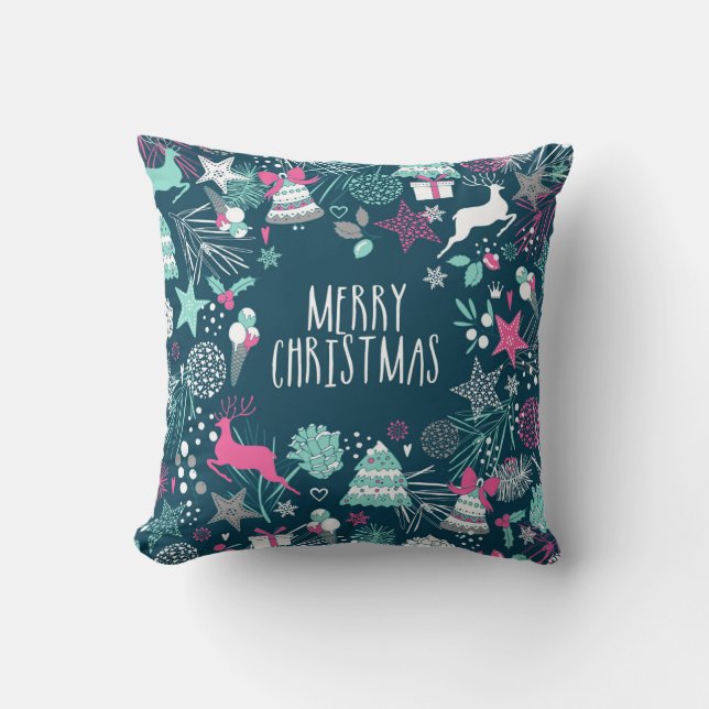 god jul-kort med snöflingor och Julafton-symbol Kudde (Framsida)
