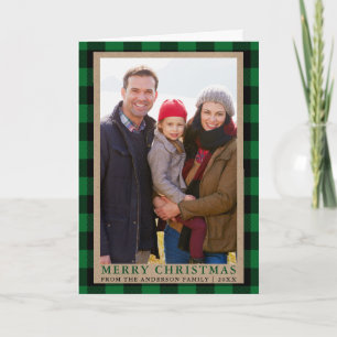 God jul Kraft Grönt Tartan Photo Foltydd Helgkort