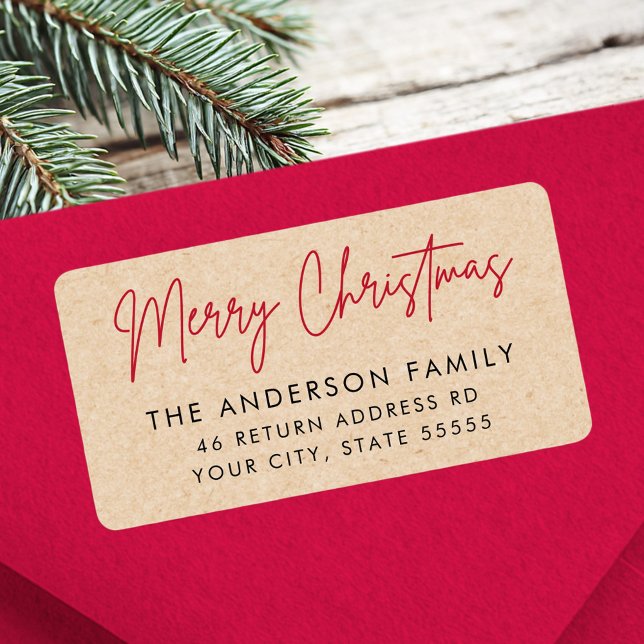 God jul Kraft papper returadress Adressetikett (Merry Christmas Kraft paper look return address Label)
