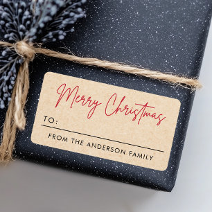 God jul Kraft pappra blickar från märkrn Adressetikett
