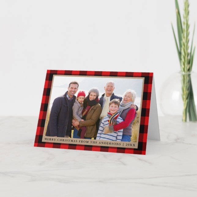 God jul Kraft Tartan-familjens foto är mappat Helgkort (Framsida)