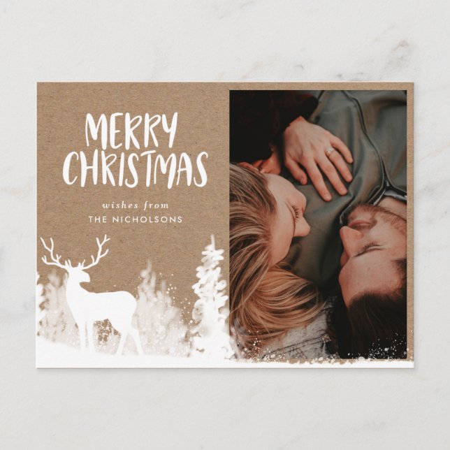 God Jul | Kraftpapper Vit Hjort Foto Vykort (Framsida)