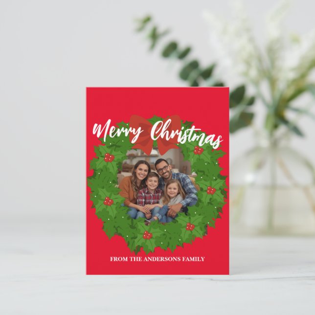 God Jul Krans Foto Familjenamn Vykort (Stående Fram)