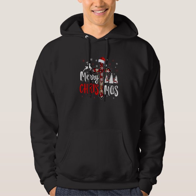 God Jul Kristna Buffalo Röd Karo Pyjamas Hoodie (Framsida)