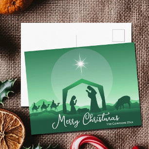 God Jul Krubba Grön Religiös Helg Vykort