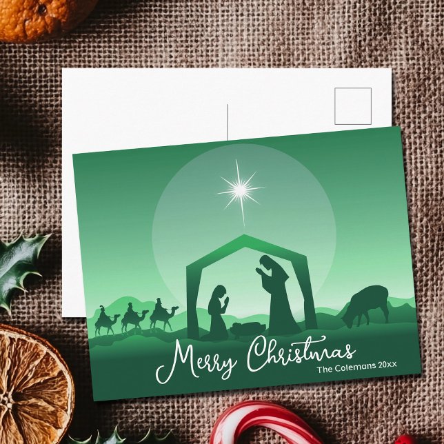God Jul Krubba Grön Religiös Helg Vykort (Skapare uppladdad)
