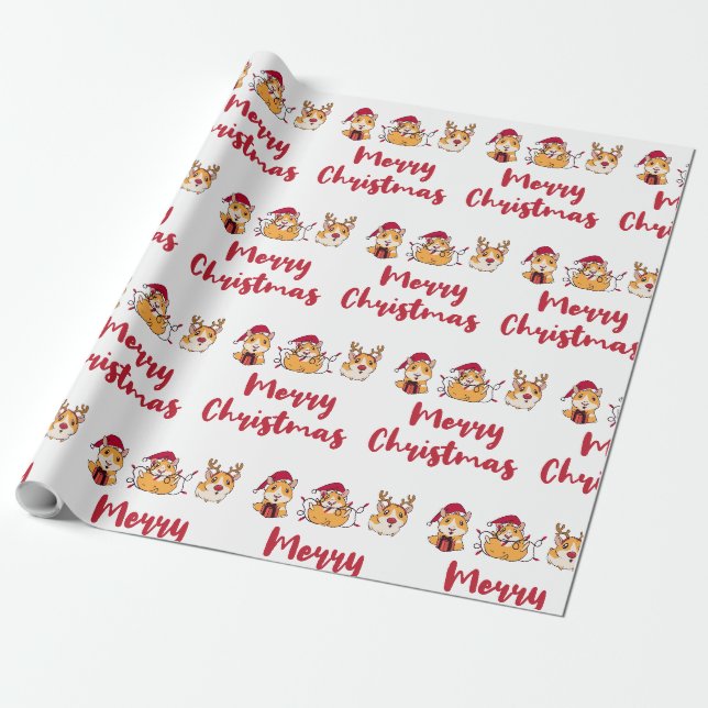 God Jul Kul Marsvin Röda Hattar Högtid Presentpapper (Utrullad)