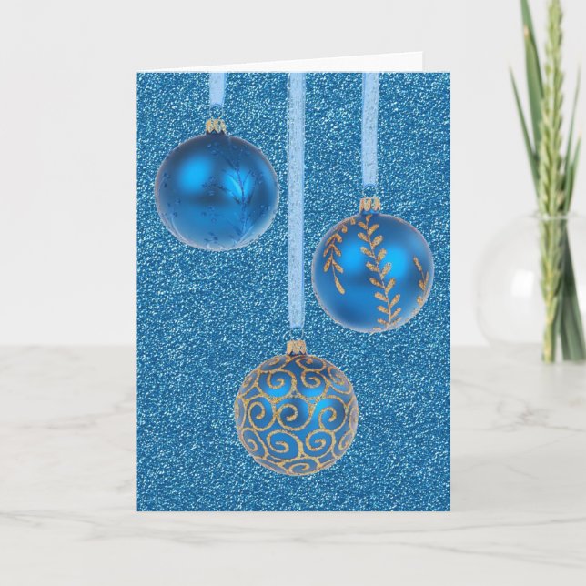 God Jul Kulor Guld Blå Glitter Helgkort (Framsida)
