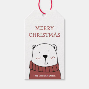 God jul. Kute lustig vinterbjörn polar Presentetikett