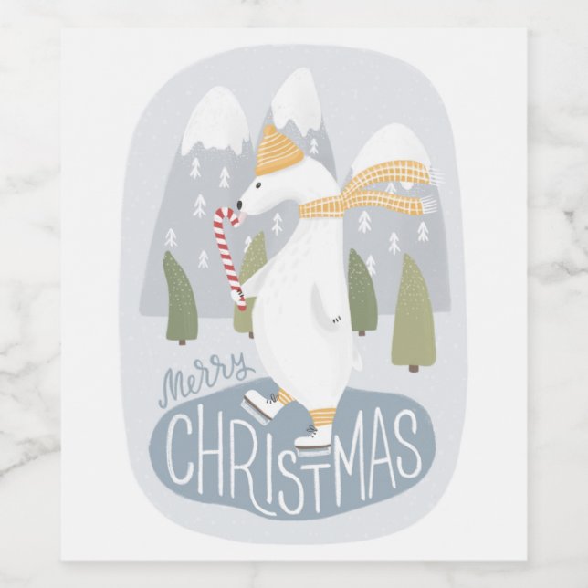 God jul. Kute lustig vinterbjörn polar Vinflaska Etikett (Singel etikett)