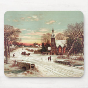 God jul Kväll Winter Scene-munsvalad Musmatta