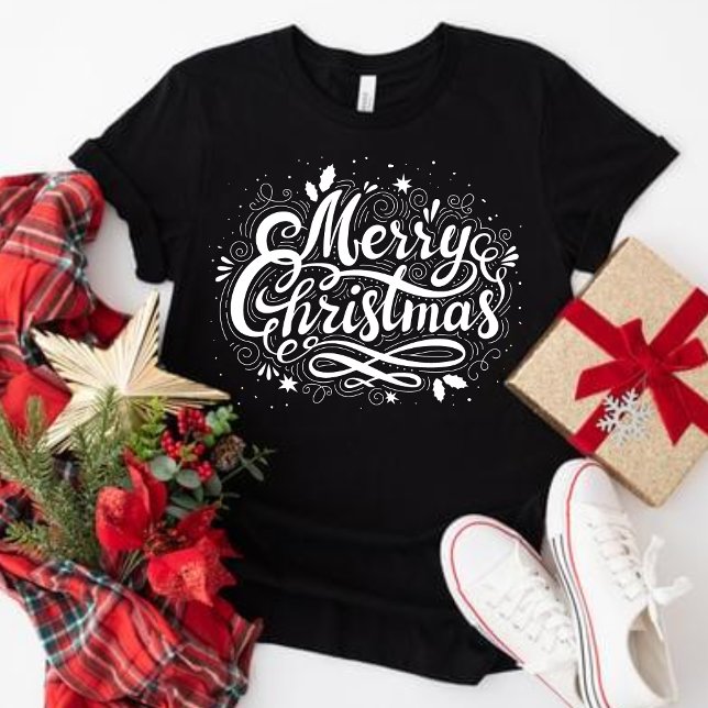 God jul Kvinnors Helgdag T Shirt (Merry Christmas Women's Holiday T-Shirt in Black and White)