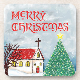 God jul kyrka och Julgran i Snö Underlägg