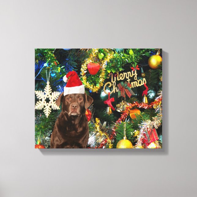 God jul Labrador Retriever Hund Santa Hat Canvastryck (Framsida)