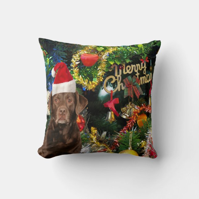 God jul Labrador Retriever Hund Santa Hat Kudde (Framsida)