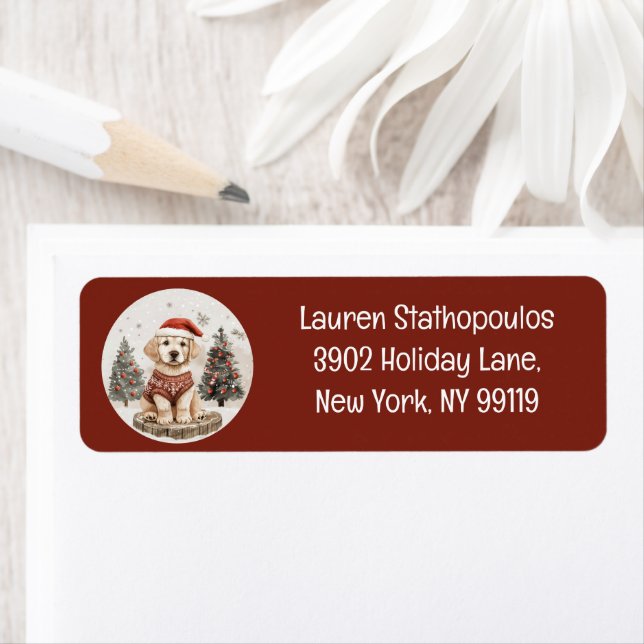 God jul Labrador Retriever Puppy Returadress Etikett (Insitu)