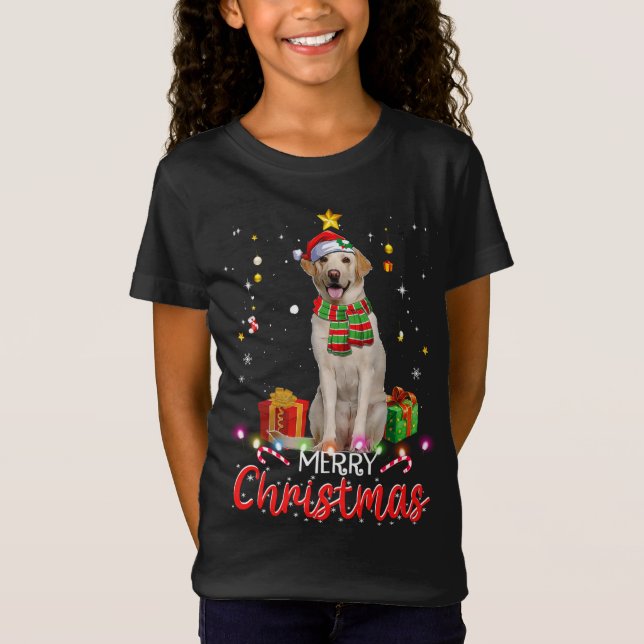 God jul Labrador Santa Hat Träd Ljus Pj T Shirt (Framsida)