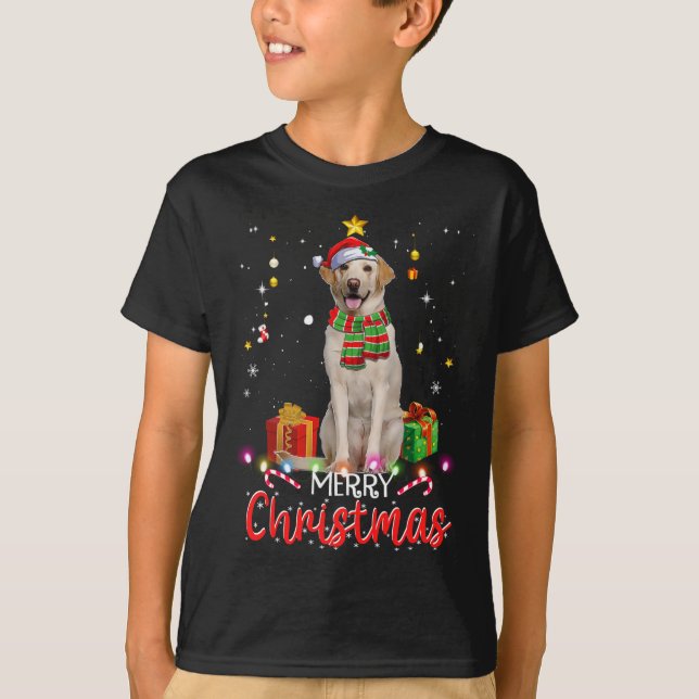 God jul Labrador Santa Hat Träd Ljus Pj T Shirt (Framsida)