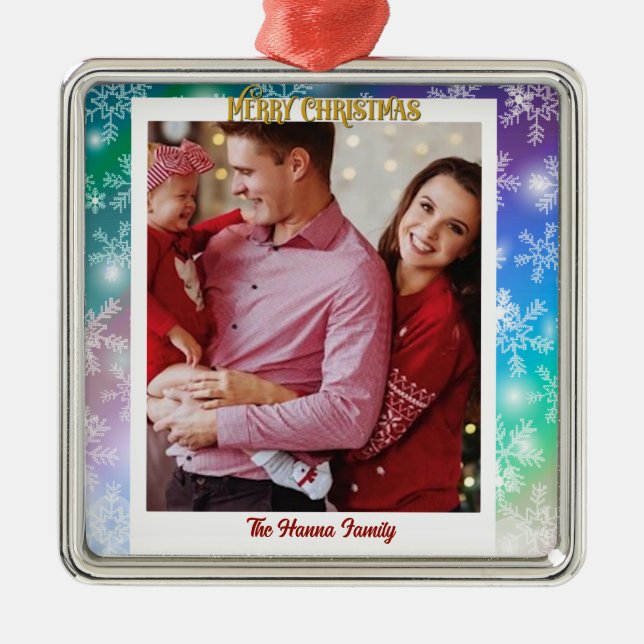 God jul, lägg till Bild och Namn, Snöflake Julgransprydnad Metall (Framsidan)