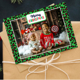 God jul (lägg till eget foto) Leopard Skriv ut Julkort