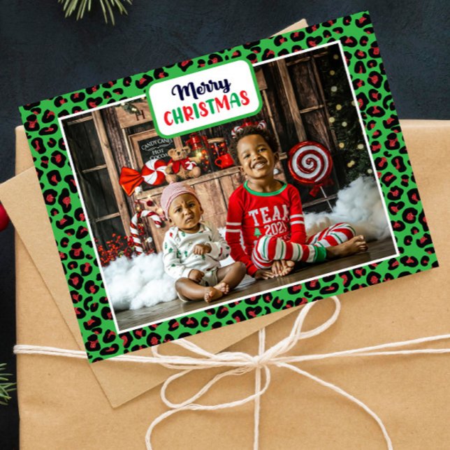 God jul (lägg till eget foto) Leopard Skriv ut Julkort (Skapare uppladdad)