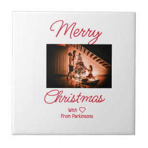God jul lägg till familj namn fotoröd enkel m kakelplatta