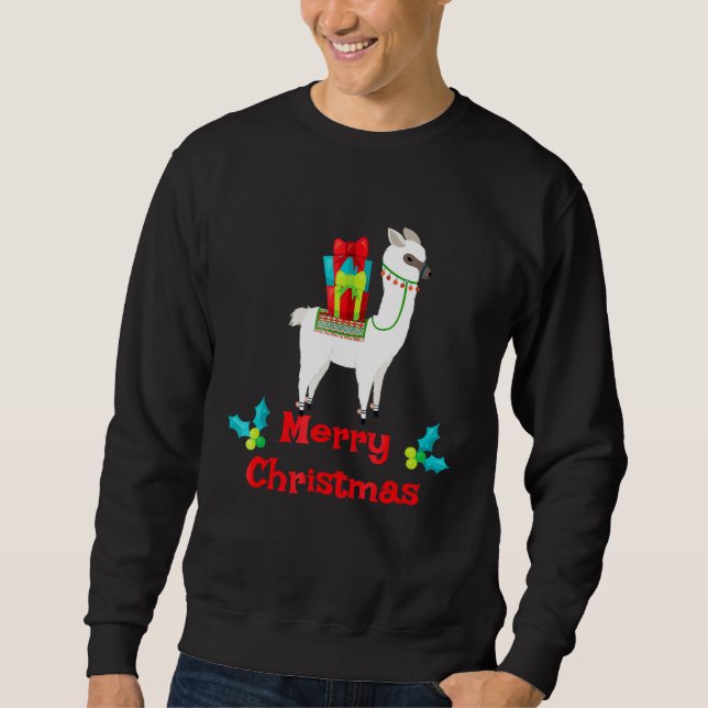 God Jul Lama Alpaca Lång Ärmad Tröja (Framsida)