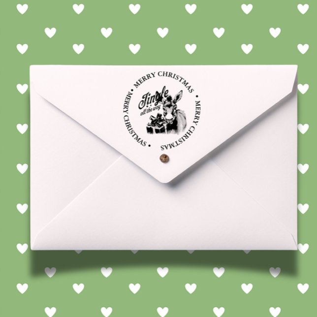 God jul Land Donkey-tema Självfärgande Stämpel (Celebrate the season with a Merry Christmas Country Donkey self-inking stamp)