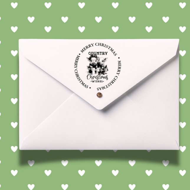 God jul Land Piggy-tema Självfärgande Stämpel (Celebrate the season with our Merry Christmas Country Donkey self-inking stamp)