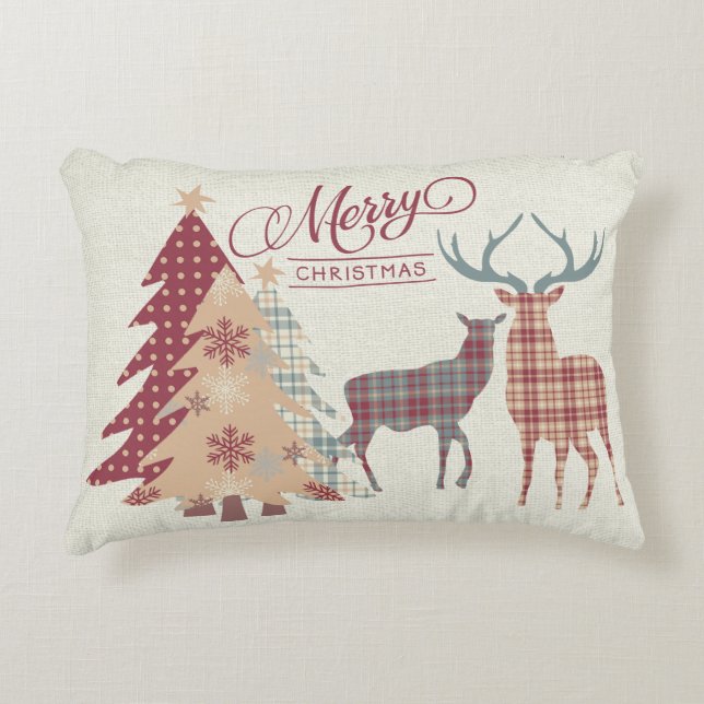 God jul Land Plaid, Hjort, Träd Pillow Prydnadskudde (Framsidan)