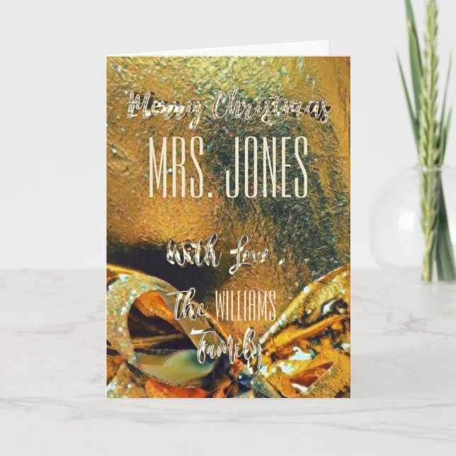 God jul Lärare Faux Guld Ribbon Helgkort (Framsida)