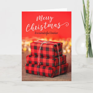 God Jul Lärare Presentstapel på Röd  Helgkort