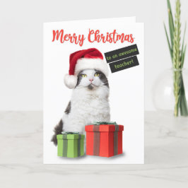 God Jul Lärare Söt Katt Med Presenter Helgkort