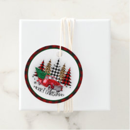 God jul lastbil och träd gåvor etiketter