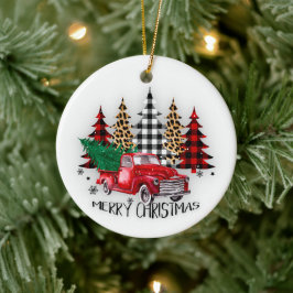 God jul lastbil och träd julgransprydnad keramik