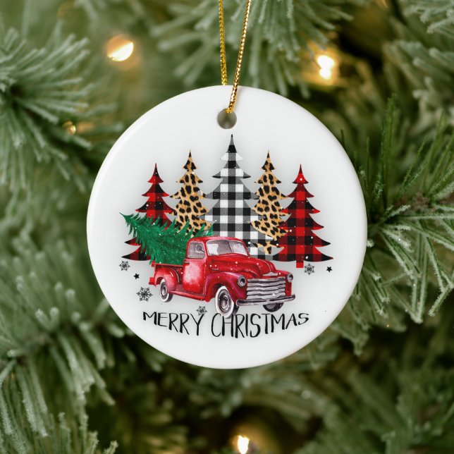 God jul lastbil och träd julgransprydnad keramik (Träd)