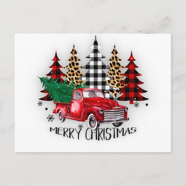 God jul lastbil och träd julkort helg vykort (Framsida)